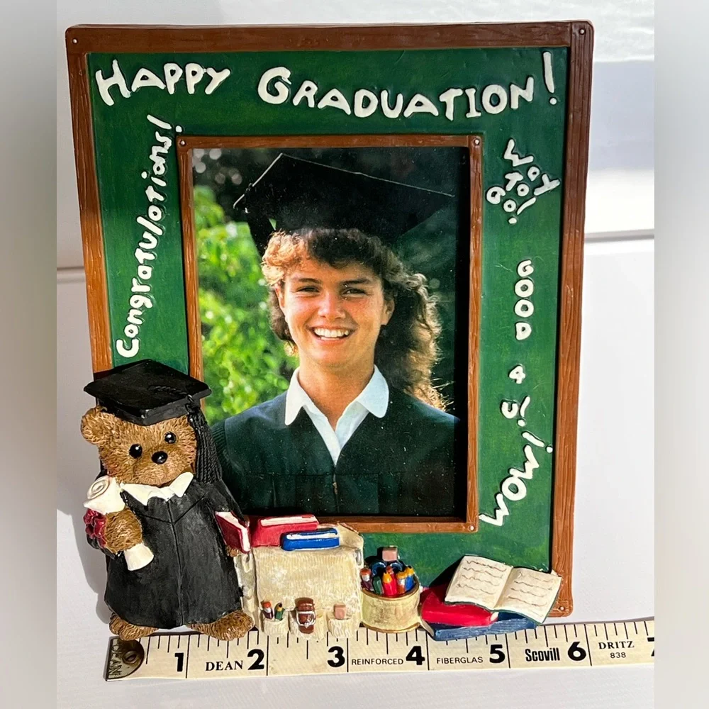 Cute Graduation Picture Frame with Bear Wearing Graduation Gown. New.